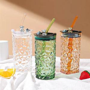 Vaso de Vidrio Transparente con Tapa y Pajita para Beber Café, Té con Leche, Agua, Vasos para Bebidas - Product Image 2