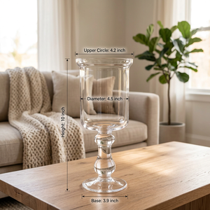 Clear <b>Glass</b> Hurricane <b>Candle</b> <b>Jar</b> Container 10 Inch Tall Handmade Round Stemmed Base for Home Decor - Product Image 2