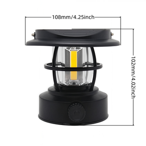 Luz de campamento de carga <span class=keywords><strong>solar</strong></span> con atenuación de perilla | Linterna negra vintage con asa colgante para tienda de campaña, jardín y uso al aire libre - Product Image 6