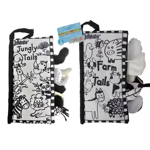 Jollybaby Blanco Negro Libro Tela Bebé Animal educación lavable Tails Story Libro de tela para 0-12 meses