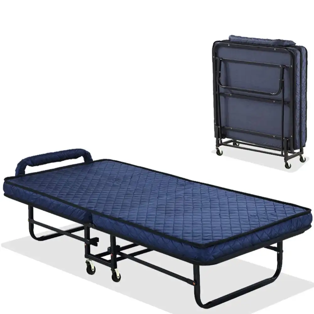 Lit simple multifonctionnel portable et pliable de grande taille avec matelas souple pour adultes