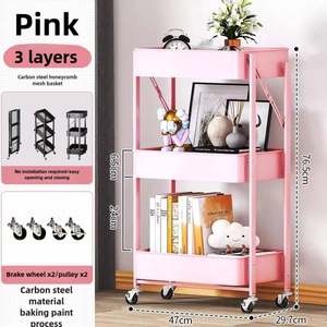 Customize 3-Layer Foldable Metal Utility Cart Space-Saving Functional Storage <b>Trolley</b> for Bedroom Kitchen Bathroom - Product Image 6