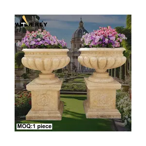 Waverly Wholesale Custom Granite Flowerpots Outdoor Antique Luxury Hand Carved Marble Large Planters And Flower Pot Design