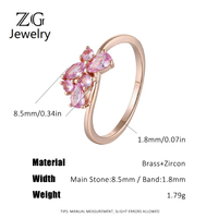 Bague ZG Dainty avec grappe de zircons cubiques taille poire, bouquet floral étincelant, en laiton plaqué or rose, bijoux pour femme