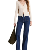 Cardigan côtelé 100 % coton pour femme, col en V, coupe ajustée, bord festonné, boutonné, style chic français, pull court en maille douce, vente en gros sur mesure