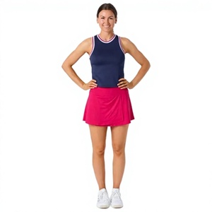Uniformes d'équipe de cheerleading, uniformes de cheerleading personnalisés avec couleurs, logos et designs élégants personnalisés, bleu marine rose sans manches, tennis - Product Image 4