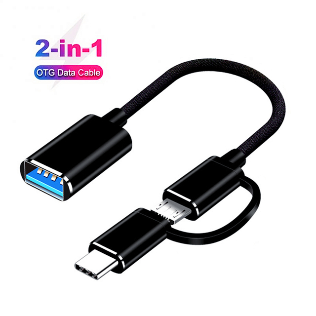 USB 2.0 OTG Adapter Cable Type-c Adapter Micro USB to USB2.0 Interface Converter 2 in 1 Usb Cable for Android Phone Nylon Braid