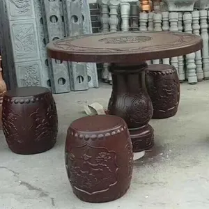 Precast decorative concrete imitate marble carved stone round table and seat plastic molds for courtyard outdoors use