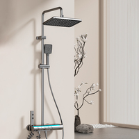 Système de douche numérique avec affichage, mitigeur monocommande gris anthracite, jet doux/plain, touches piano, laiton céramique poli, pour salle de bain domestique