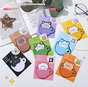 Bloc-notes auto-adhésif de dessin animé créatif Colorful Small Cup Cat Sticky Notes Papier offset résistant à la déchirure pour l'écriture de cadeaux - Product Image 2