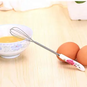best selling Porcelain handle stainless steel small egg whisk for kitchen