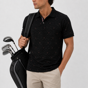 Polos de Golf Personalizados con Logotipo para Hombre, Color Negro Jaspeado con Estampado Micro Geométrico, Manga Corta, Marca Privada, Fabricante OEM ODM - Product Image 1