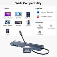 Hub USB-C 10 Gbps, station d'accueil 4K 60 Hz, sortie vidéo USB-C, charge PD 100 W, répartiteur de données USB 3.1 pour MacBook, PC portable