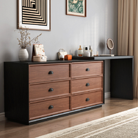 Coiffeuse en bois style rétro, mobilier de chambre de luxe léger, ensemble de coiffeuse au design simple avec armoire