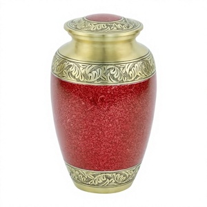 Urna funeraria de latón grabada a mano con superficie de mármol rojo mate para cenizas humanas de Axiom Home Accents Factory Direct - Product Image 1