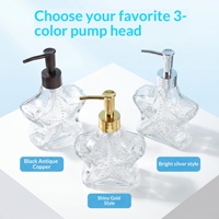 Distributeur de savon désinfectant pour les mains en verre transparent en forme d'étoile de mer, scellé par pompe, pour hôtels (bouteilles vides pour shampoing et gel douche)