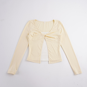 Top Casual Versátil de Manga Larga con Cuello Trenzado y Efecto de Capas, Diseño Colorblock, Ajuste Delgado con Cintura Ceñida, Suave y Juvenil - Product Image 6