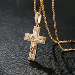 VANFI Jewelry Hombres 18K Chapado en oro Color Cruz grande Jesús Virgen María COLLAR COLGANTE Aceptar Material de plata 925 personalizado