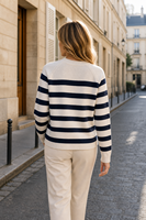Cardigan décontracté rayé à col rond en 100 % laine épaisse 12G pour femme, 517g, pull tricoté à manches raglan longues pour l'automne et l'hiver