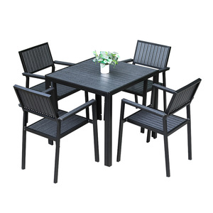 <b>Outdoor</b> <b>Plastic</b> Patio <b>Table</b> Set 4 Seater Weather Resistant Modern Minimalist Design For Balcony Garden Decking Use - Product Image 1