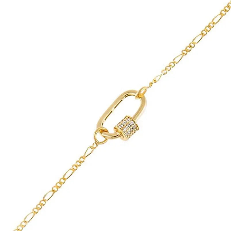 Minimalist925 silver 18k gold plated mini toggle carabiner figaro chain cuff bracelet