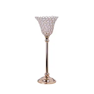 2020 new design Morning glory crystal candlestick Metal Plated Candle holder Home Decoration