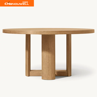 Table à manger ronde en chêne massif de qualité commerciale avec chaises en tissu pour appartement, hôtel, restaurant, maison, villa
