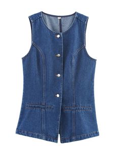 <span class=keywords><strong>AliExpress</strong></span> Cross Border 2025 verano <span class=keywords><strong>Mujer</strong></span> corto botón frontal Casual Denim Tank Tops 100% algodón transpirable - Product Image 2