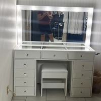 Table de maquillage personnalisée en gros avec 12 lumières LED, 11 tiroirs et chaise – Ensemble coiffeuse