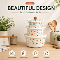 Conteneur personnalisé en émail pour graisse de bacon avec couvercle, pot de stockage alimentaire en gros, bol de conservation d'huile de cuisine 14-26cm