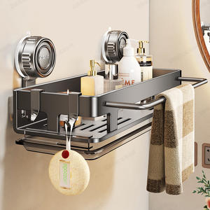 Étagère de salle de bain rectangulaire à fixation par ventouse Litens, double couche, rangement durable pour toilettes et lavabo, fixation murale - Product Image 1