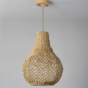 HITECDAD High Quality Handmade Wicker Lamp Woven Pendant Hanging Light Bamboo Rattan Chandelier for Livingroom Bedroom Hotel