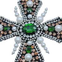 En gros 15cm Croix Perlée Perle Applique Strass Patches Coloré À Coudre pour Vêtement