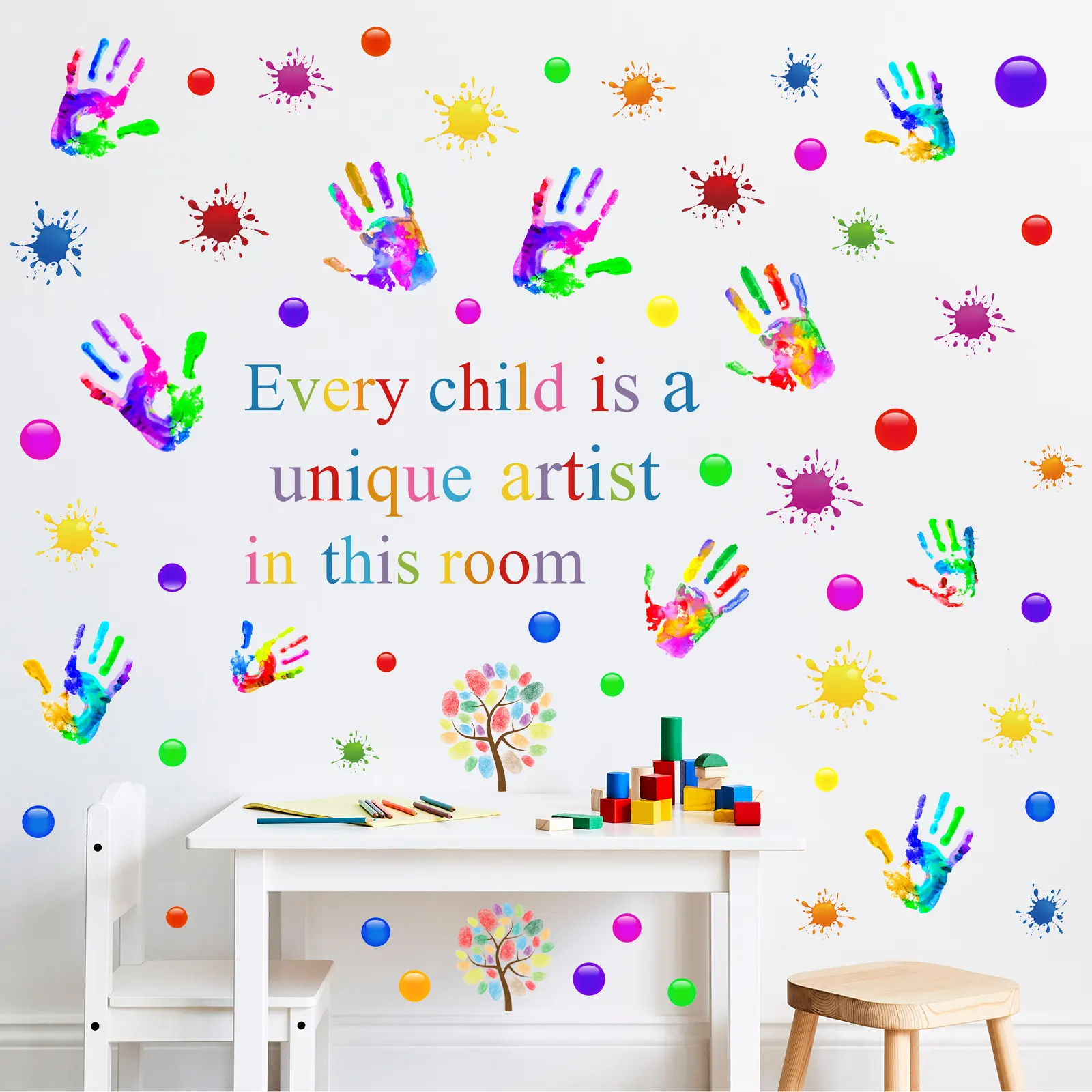Colorful Inspirational Wall Decals Motvational Phrase Wall Stickers Positive Lettering Decal Paint Splatter Handprint Stickers