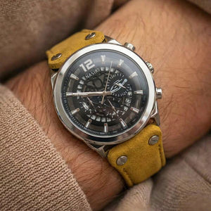 CILOA-<b>Quartz</b> Chronograph <b>Watch</b> Stainless Steel Case Leather Strap Round Dial Analog Wristwatch for <b>Men</b>-5112 - Product Image 2