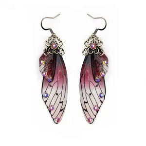 Tempérament coréen longues ailes de papillon boucles d'oreilles de mariée femmes mode personnalité animaux goujons simulé cigale aile bijoux