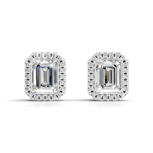 ต่างหูทองคำ 18K ประดับเพชรแล็บ Aarinya Verdant Modernity Lab-Diamond รูปทรง Emerald Cut แบบ Halo ต่างหูเพชรแล็บทรง Emerald Cut - Product Image 1