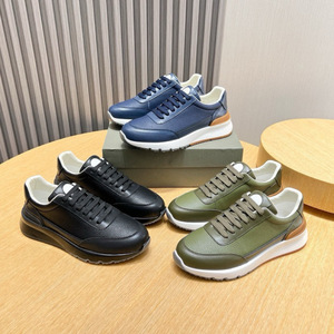 Running Versatile Trendy Stylish Men's Genuine Leather Casual Low-top Clunky Sneakers Breathable Lace-<b>up</b> Shoes - Product Image 2