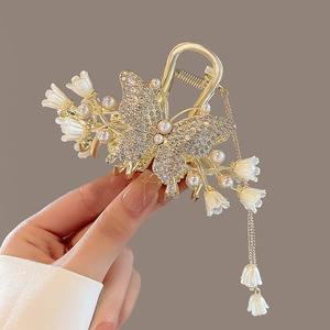 Pinza de Pelo Grande de Metal con Borla de Mariposa y Flor Elegante, para Mujer, Verano, Fiesta Nupcial, Ecológica, para Cabello Grueso - Product Image 3