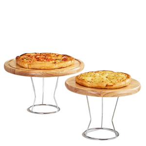 <span class=keywords><strong>Planche</strong></span> à <span class=keywords><strong>pizza</strong></span> ronde en <span class=keywords><strong>bois</strong></span> avec support métallique, plateau de service pour <span class=keywords><strong>pizza</strong></span> pour la présentation en restauration, outils et fournitures - Product Image 4