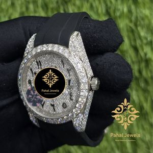Montre Habillée à Cadran en Cristal Saphir Incrusté de Diamants, Mouvement à Quartz Analogique, Bracelet de 20 mm, Aiguilles Lumineuses, Boîtier Argenté, Bracelet Noir - Product Image 4