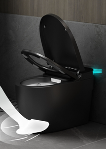 Cuvette WC moderne en céramique gris-noir allongée, avec couvercle intelligent à ouverture/fermeture automatique, chasse d'eau puissante, télécommande et chauffage de siège, compatible toutes eaux. - Product Image 5