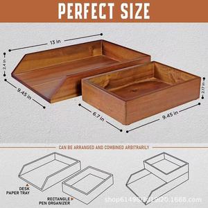 Caja de almacenamiento de madera para escritorio, caja de almacenamiento de documentos, caja de almacenamiento de doble capa para cuadernos y folletos. - Product Image 3