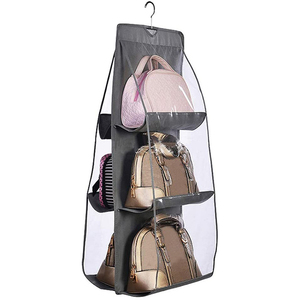 Closet Wardrobe Storage Bag Dual-Sided 6 Clear Pockets Medium Hanging Handbag Organizer for Tote Bag Wallet Purse