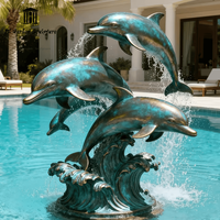 Sculpture de dauphin de surf en bronze coulé de luxe, grande statue d'animal marin en cuivre pour la décoration de piscine, de jardin extérieur et de paysage