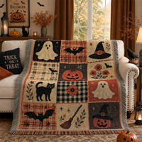 Couverture en flanelle de style américain pour Halloween, motif géométrique en polyester, personnalisable, multifonction, pour canapé, lit, décoration de la maison
