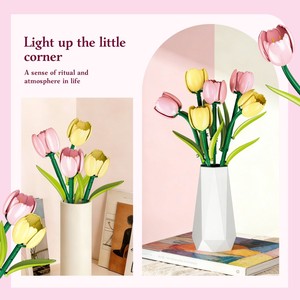 3d Puzzle Creative Diy Miniature Artificial Tulip Flowers Bouquet Potted Plant Vase Home Decor <b>Valentine</b> <b>Gift</b> Building Block <b>Set</b> - Product Image 5
