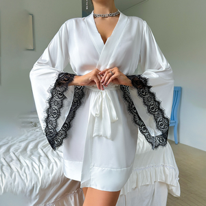 chinese dress ladies Long Silk Robe Night Gown Bridal Long Night Dress Blue Color Nightwear –  shapewear.pk main image 0