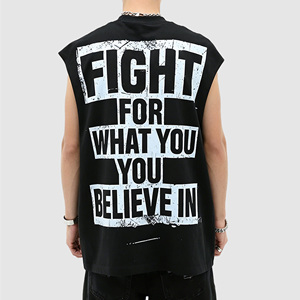 Camiseta sin mangas oversize negra para hombre, estilo heavy metal, con estampado digital, transpirable, de punto de 300 gramos - Product Image 2
