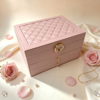 Boîte à bijoux en cuir PU à trois couches avec intérieur en velours, organiseur de rangement pour bagues, colliers, boucles d'oreilles, bracelets et montres